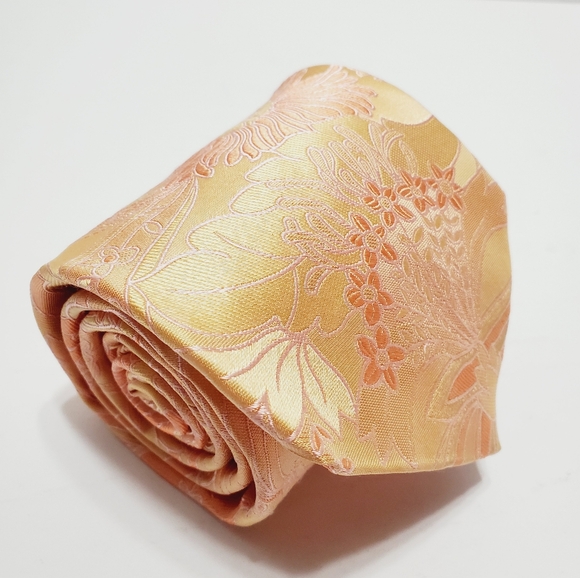 Ted Baker Other - Ted Baker Necktie Peach Floral Pattern Silk Neck Tie Jacquard Fabric 58x3.75"